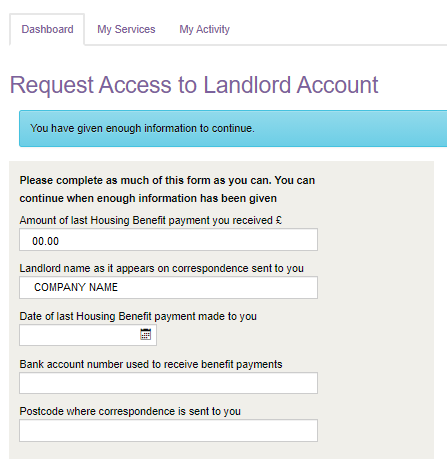 Request access to Landlord Account - Enough Information