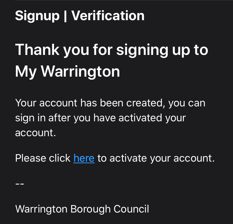 5. My Warrington - Email in inbox