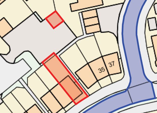 Property Boundary marked in red - close up
