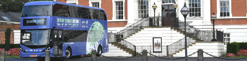 Zero emission bus parked outside Warrington Town Hall