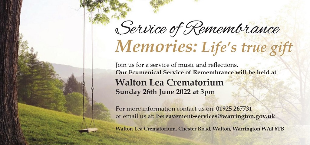 Service of Remembrance - Memories: Life's true gift.  An ecumenical service of remembrance at Walton Lea Crematorium