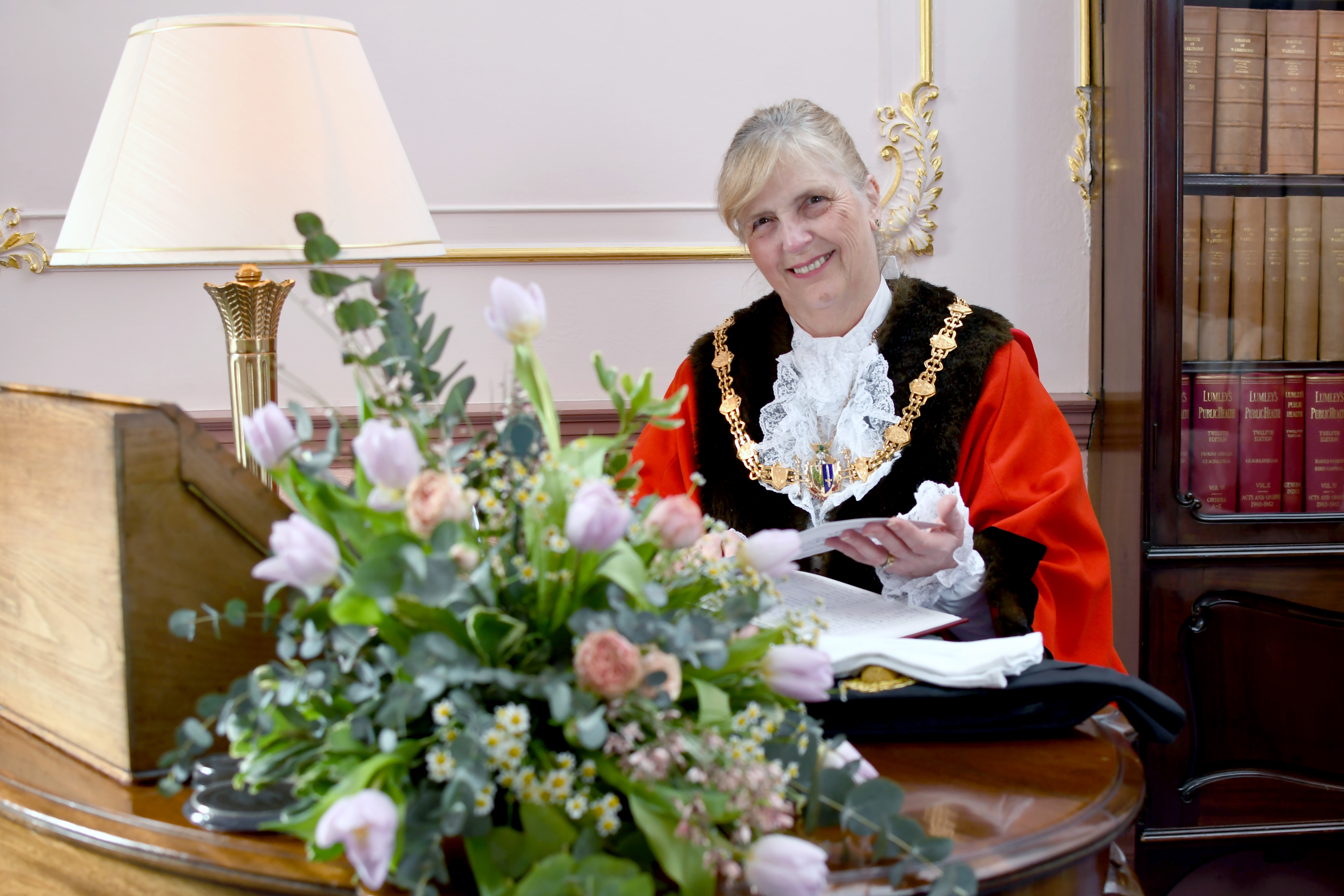 Cllr Jean Flaherty, Mayor of Warrington, sat at her desk in the Mayor's parlour