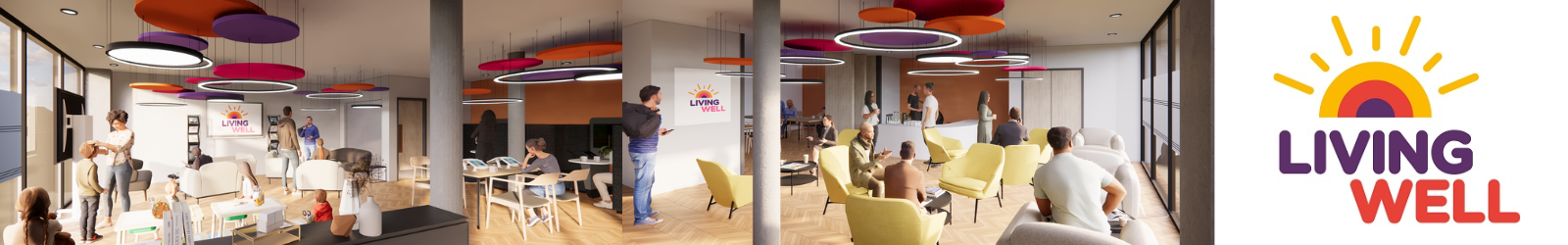 A photo of a visualisation of the ground floor of the Living Well Hub