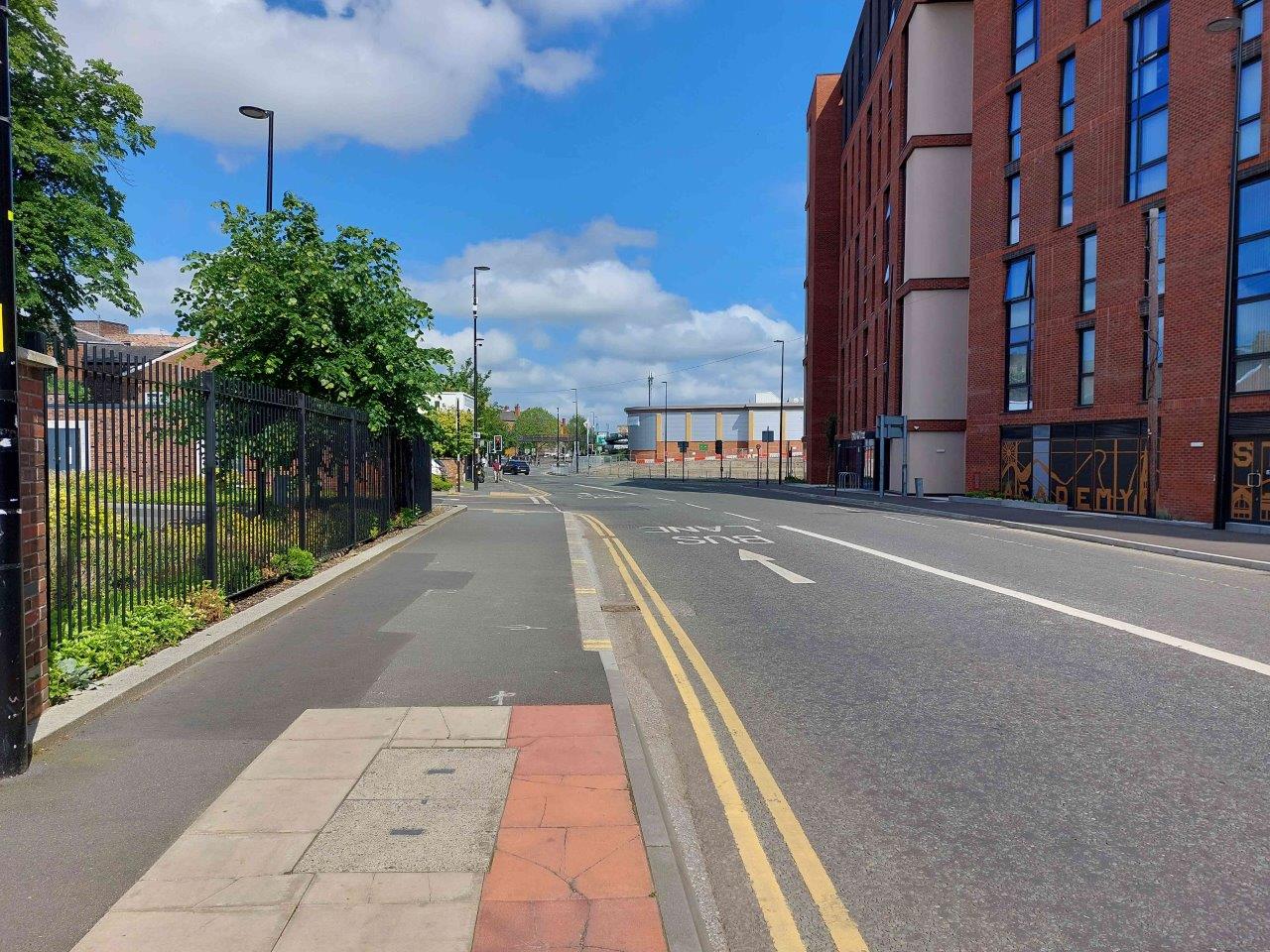 Academy Street bus lane - Bus lane markings on the road