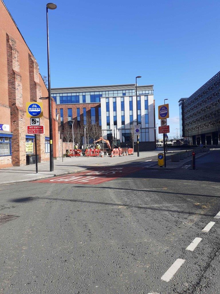 Academy Way bus lane -  - The bus gate entrance and signage from the junction on Bridge Street