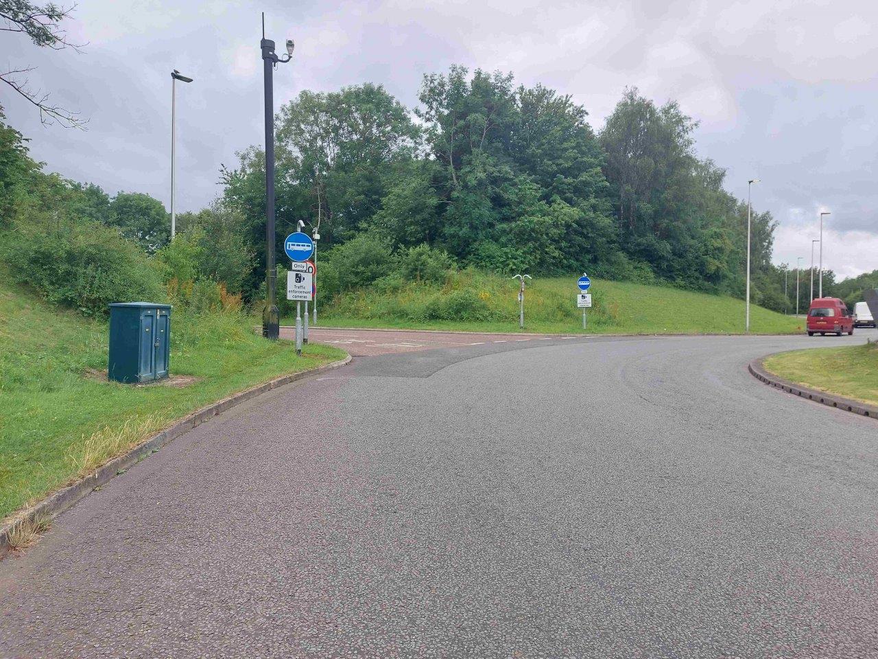 Birchwood bus lane - signage at the entrance and exit of the bus lane on Birchwood Way