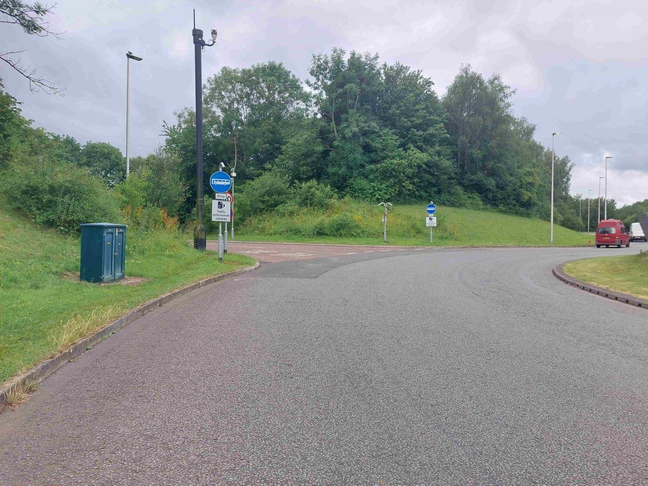 Birchwood bus lane - signage at the entrance and exit of the bus lane on Birchwood Way