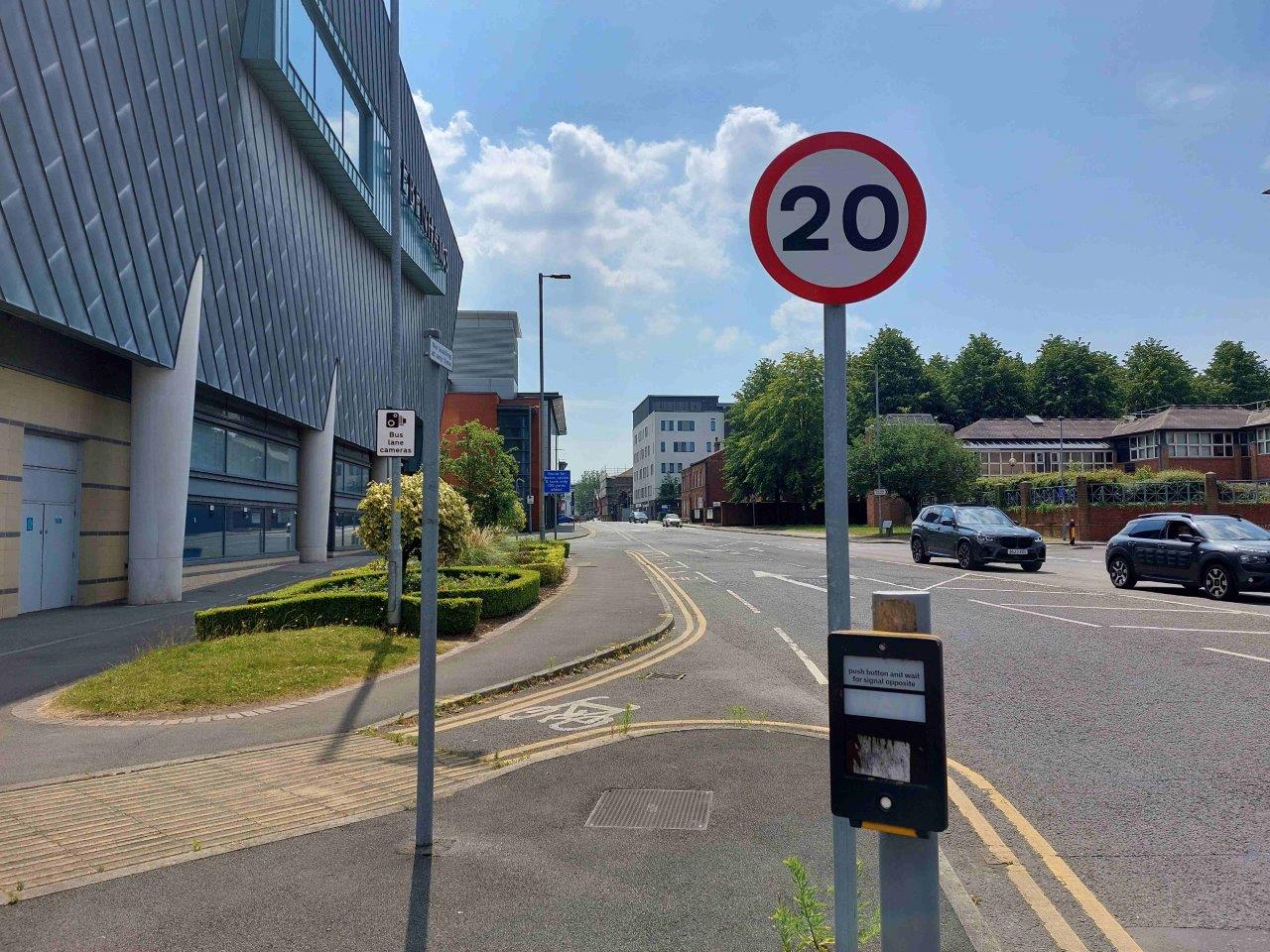 Legh Street bus lane - Bus lane signage at the entrance to Legh Street from Midland Way