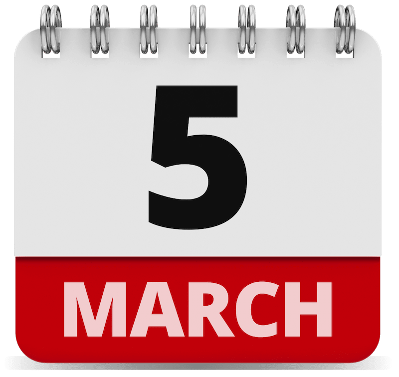 5 March calendar graphic