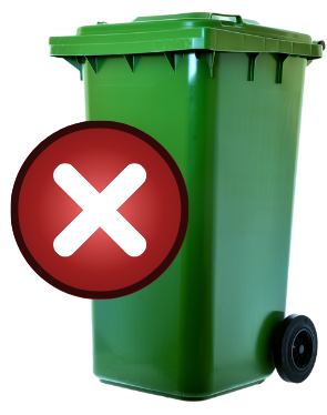 Green bin with red cross