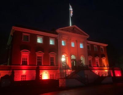 Town hall lit up in red for World Aids Day