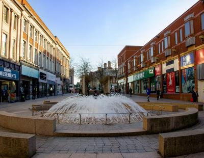 Image of the River of Life Memorial Fountain on Bridge Street, Warrington town centre.
