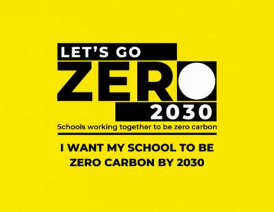 Yellow graphic with text which says: Lets Go Zero campaign