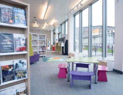 Image of the interior of the library at Great Sankey Neighbourhood Hub.